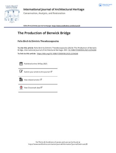 The Production Of Berwick Bridge Felix Birch Dimitris Theodossopoulos