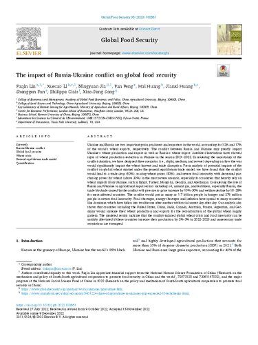 The Impact Of Russiaukraine Conflict On Global Food Security 36th Edition Faqin Lin