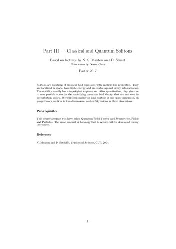Classical And Quantum Solitons N S Manton And D Stuart Ed Dexter Chua