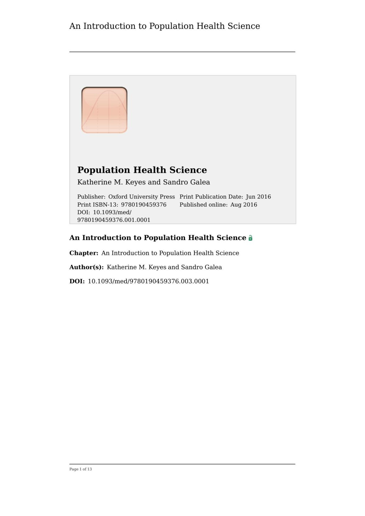 Introduction To Population Health Science 1st Edition Katherine M Keyes