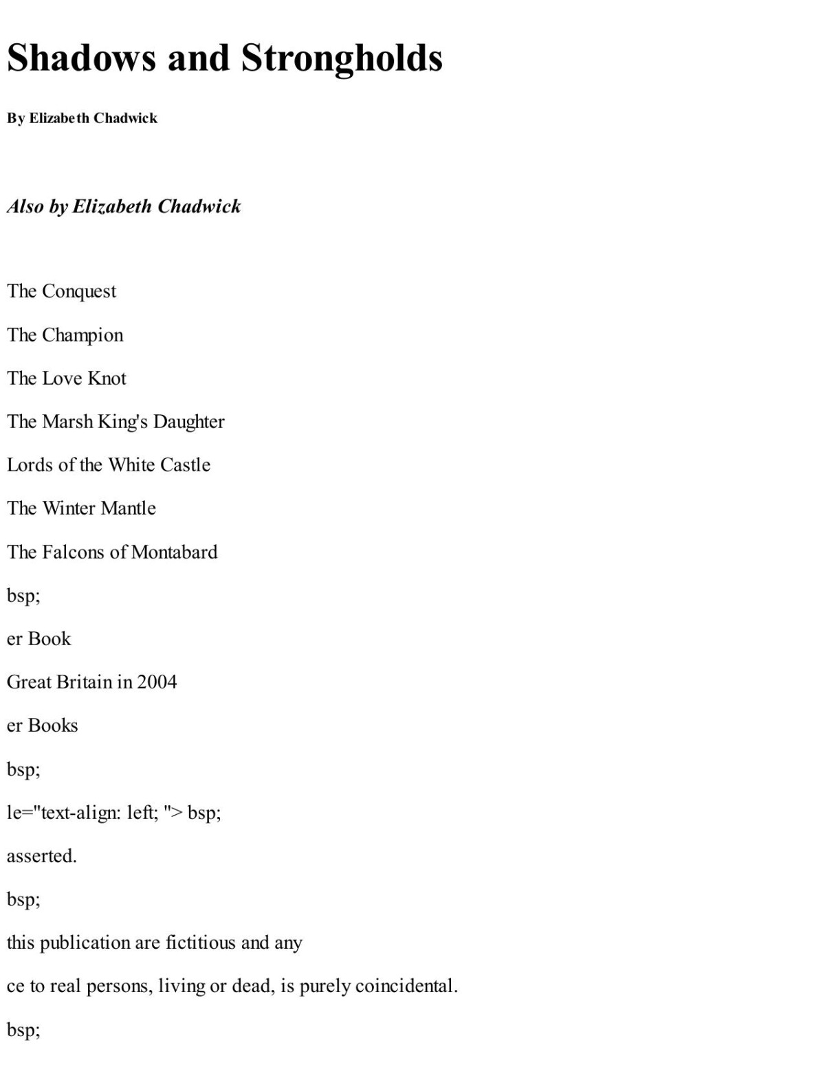 Shadows And Strongholds Elizabeth Chadwick