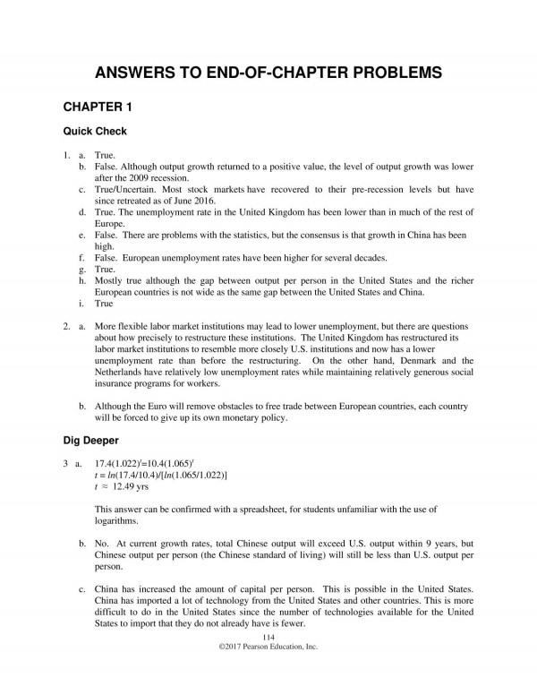 Answers To Endofchapter Problems Of Macroeconomics Olivier Blanchard