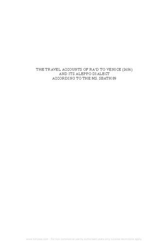 The Travel Accounts Of Rad To Venice 1656 And Its Aleppo Dialect According To The Ms Sbath 89 Elie Kallas