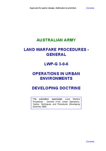 Australian Army Land Warfare Procedures General Lwpg 396 Operations In Urban Environments Developing Doctrine