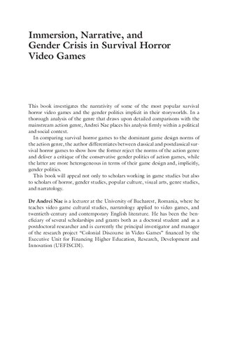 Immersion Narrative And Gender Crisis In Survival Horror Video Games 1 New Print Andrei Nae
