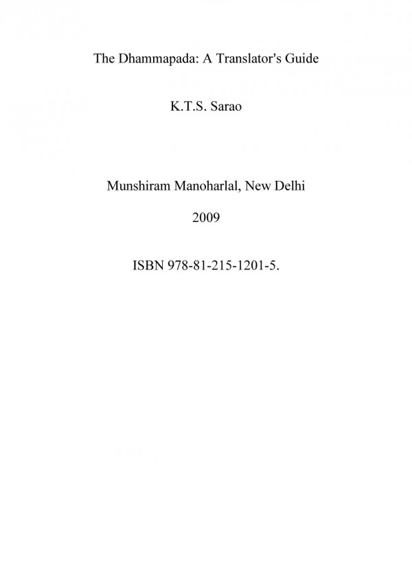The Dhammapada A Translators Guide First Kts Sarao