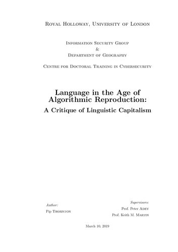 Language In The Age Of Algorithmic Reproduction A Critique Of Linguistic Capitalism Philippa Thornton
