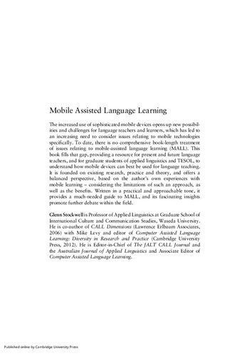 Mobile Assisted Language Learning Concepts Contexts And Challenges Glenn Stockwell
