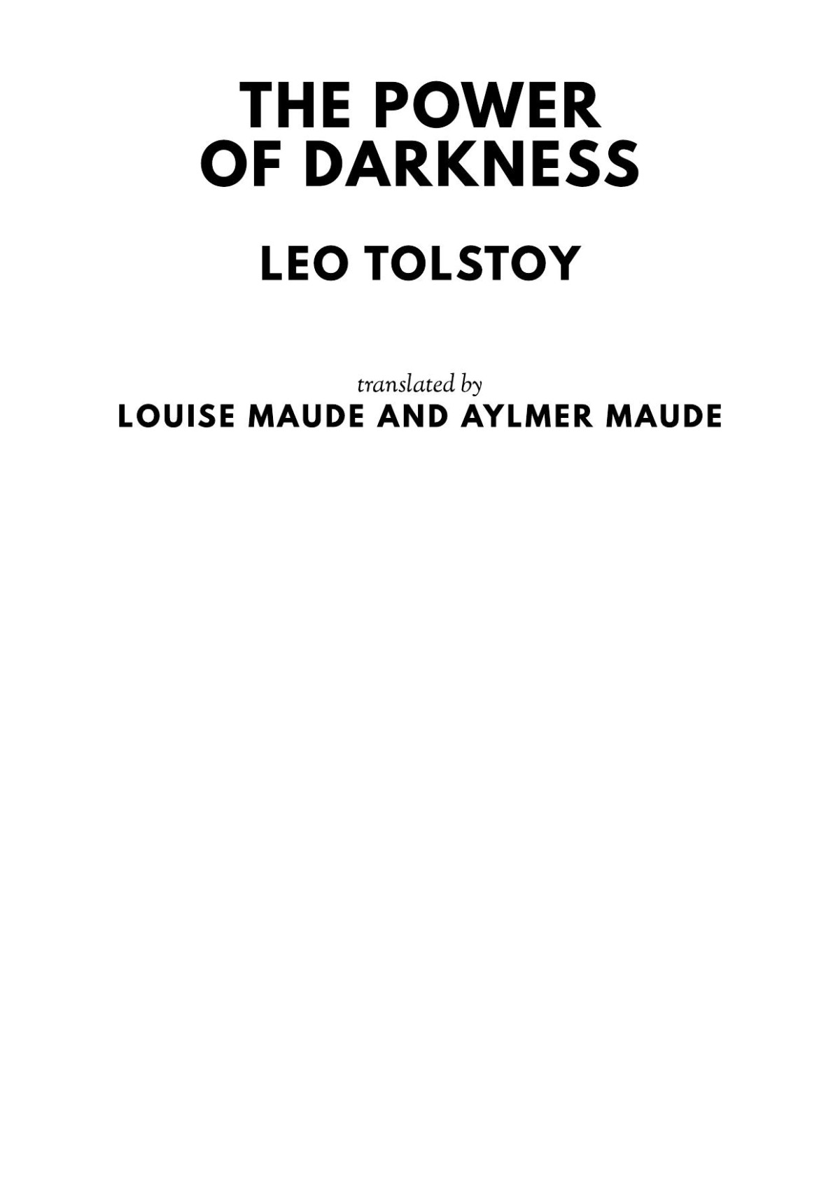 The Power Of Darkness Leo Tolstoy