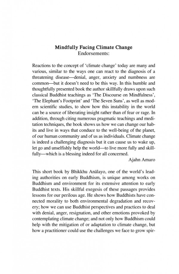Mindfully Facing Climate Change 1st Edition Bhikkhu Anlayo