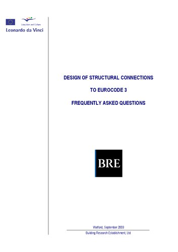 Design Of Structural Connections To Eurocode 3 Frequently Asked Questions Ed Moore Db