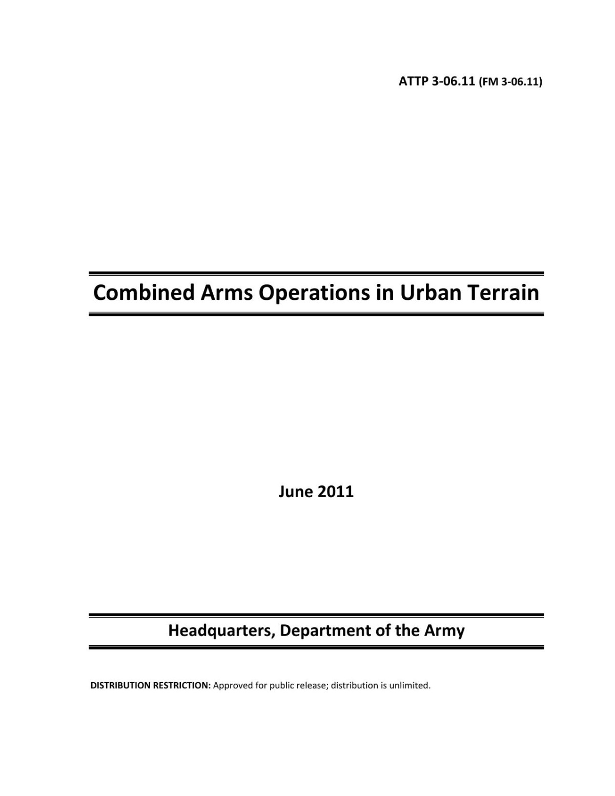 Attp 30611 Combined Arms Operations In Urban Terrain Department Of The Army