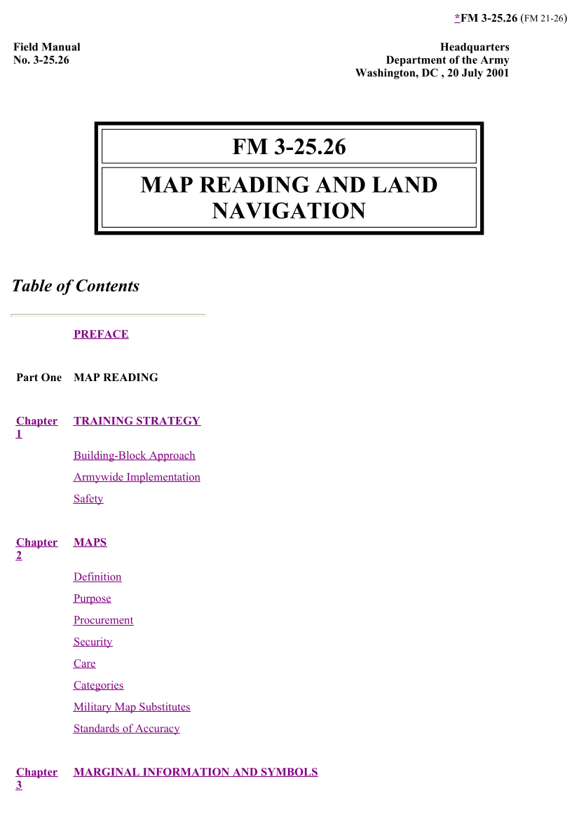 Fm 32526 Map Reading Land Navigation Department Of The Army