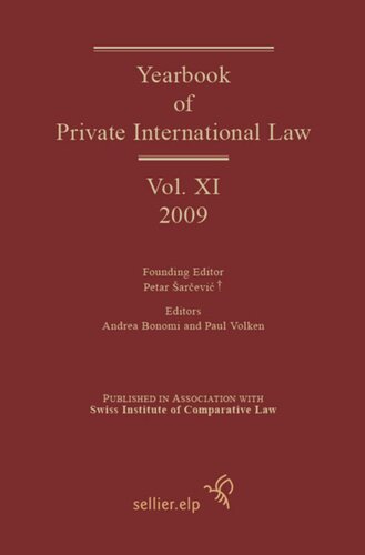 Yearbook Of Private International Law Volume Xi 2009 Andrea Bonomi Editor Paul Volken Editor