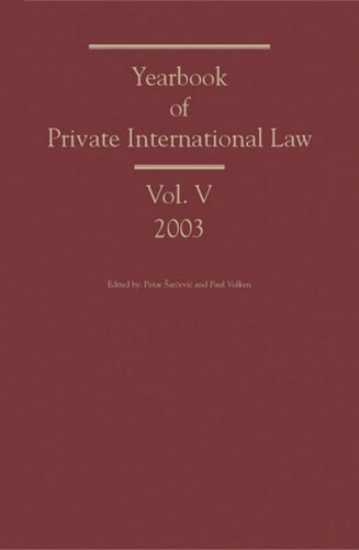 Yearbook Of Private International Law Volume V 2003 Petar Sarcevic Paul Volken