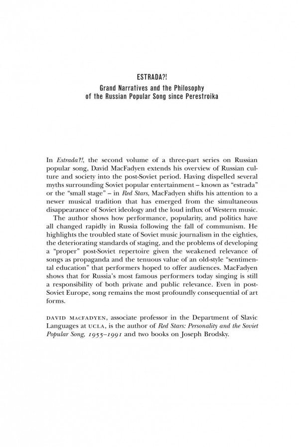 Estrada Grand Narratives And The Philosophy Of The Russian Popular Song Since Perestroika David Macfadyen