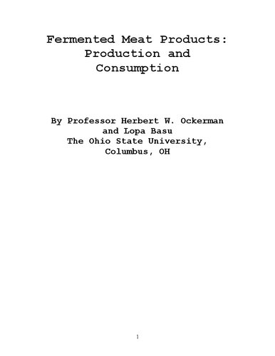 Fermented Meat Productsproduction And Consumption Herbert W Ockerman