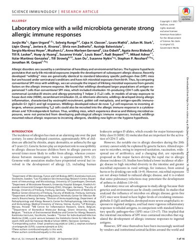 Laboratory Mice With A Wild Microbiota Generate Strong Allergic Immune Responses Junjiema