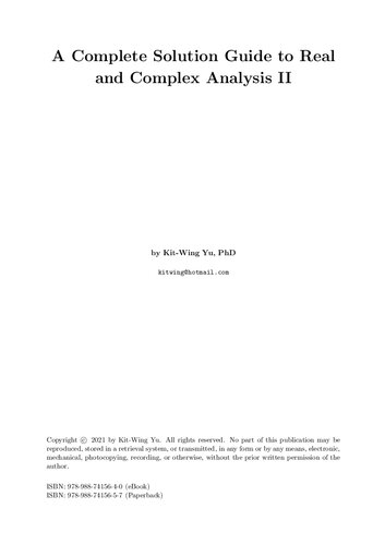 A Complete Solution Guide To Real And Complex Analysis Ii Kitwing Yu
