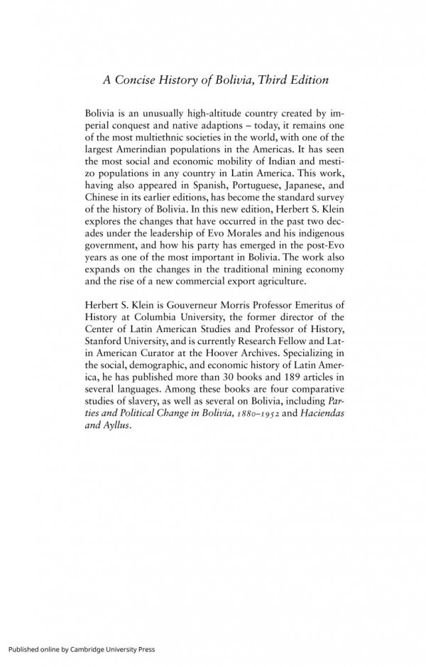 A Concise History Of Bolivia 3rd Edition Herbert S Klein