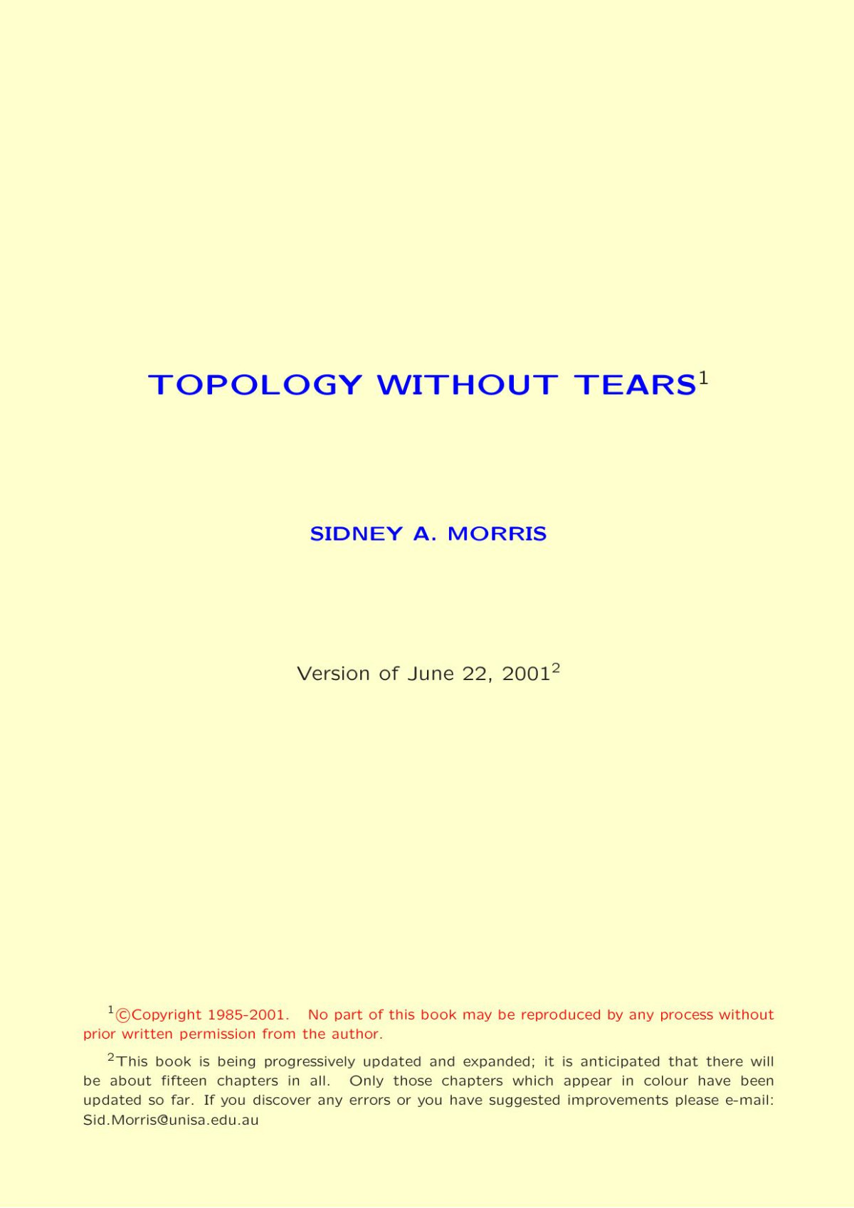 Topology Without Tears Sidney A Morris