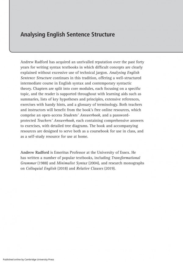 Analysing English Sentence Structure Andrew Radford