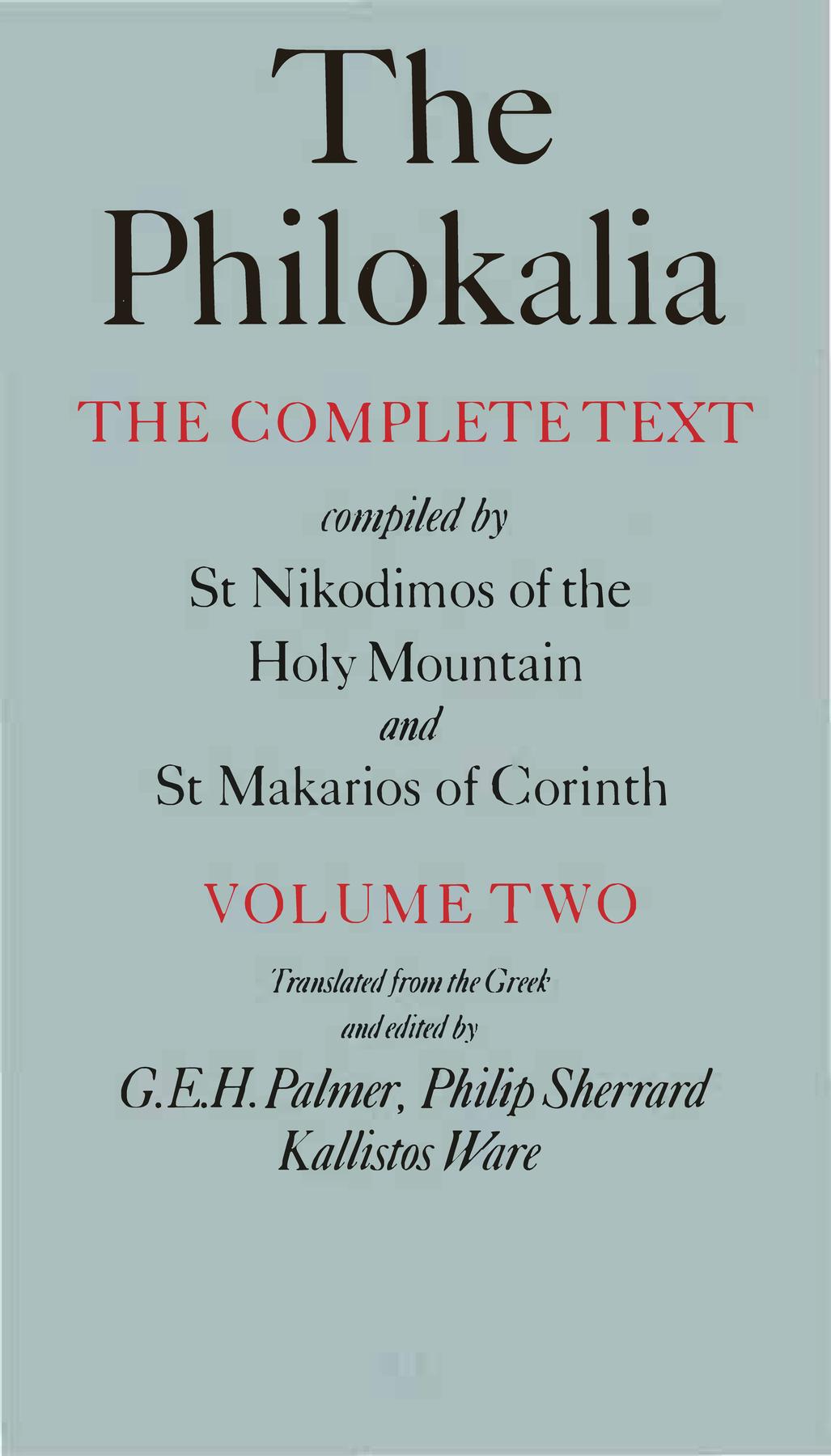 The Philokalia Vol 2 Main Edition G E H Palmer