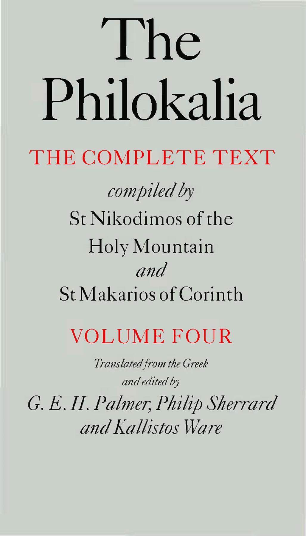 The Philokalia Vol 4 G E H Palmer