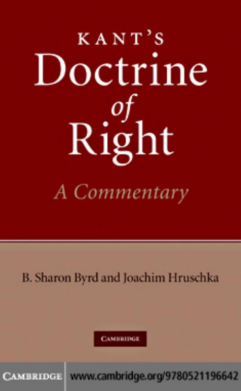Kants Doctrine Of Right B Sharon Byrd Joachim Hruschka