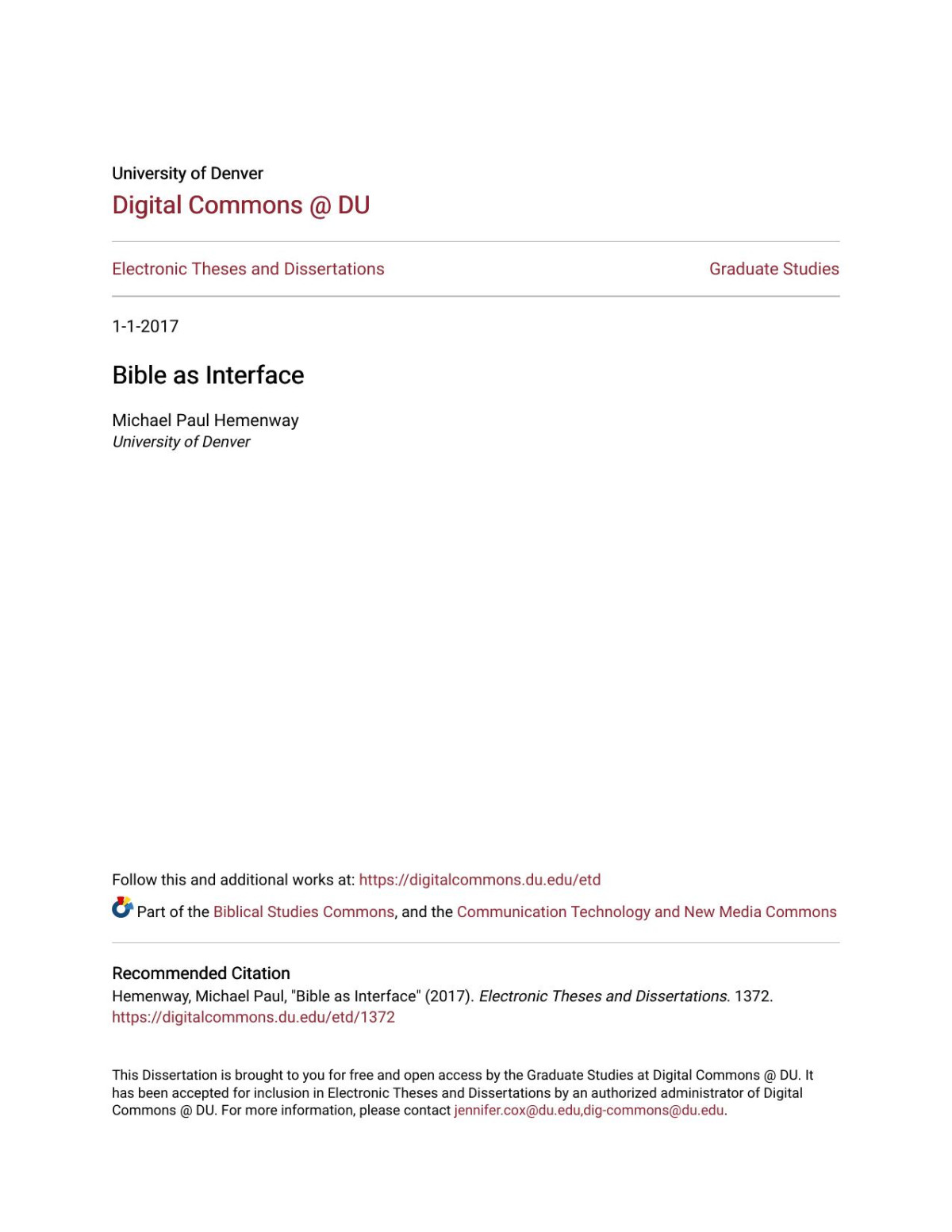 Bible As Interface Michael Paul Hemenway