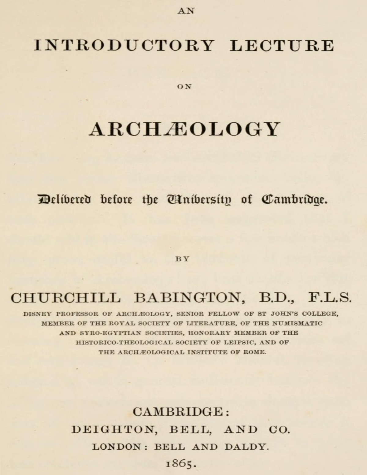 An Introductory Lecture On Archeology 1st Edition Churchill Babington