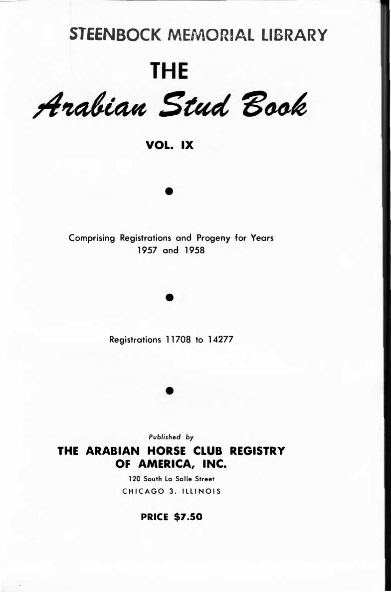 The Arabian Stud Book Arabian Horse Club Registry Of America