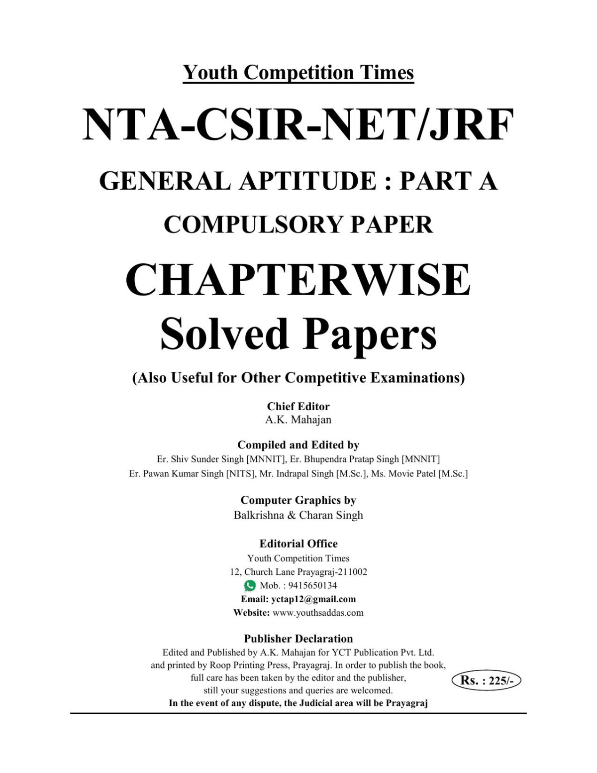 Nta Csirnetjrf General Aptitude Parta Chapterwise Solved Papers Up To September 2022 Yct Expert Team
