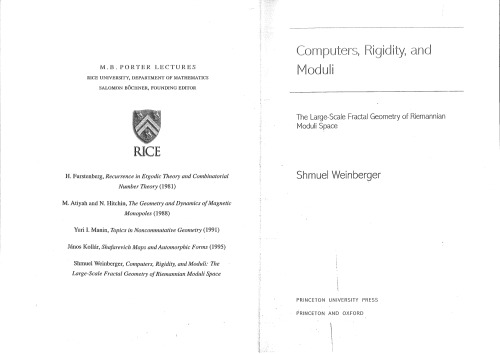 Computers Rigidity And Moduli The Largescale Fractal Geometry Of Riemannian Moduli Space 1st Edition Shmuel Weinberger