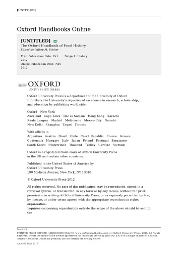 The Oxford Handbook Of Food History Jeffrey M Pilcher Ed
