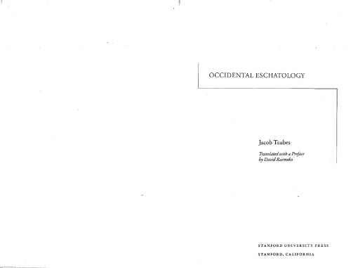 Occidental Eschatology Jacob Taubes