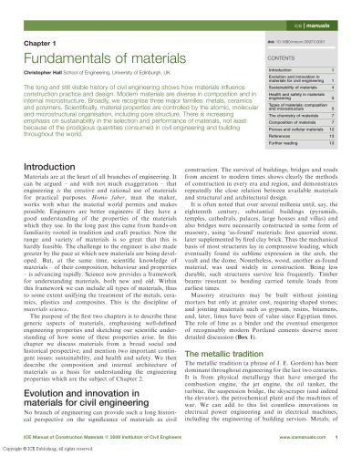 Ice Manual Of Construction Materials Volume I Fundamentals And Theory Concrete Asphalts In Road Construction Masonry Forde