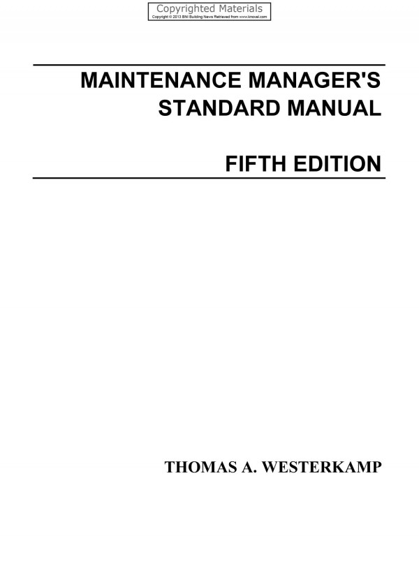 Maintenance Managers Standard Manual 5th Thomas A Westerkamp