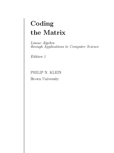 Coding The Matrix Linear Algebra Through Computer Science Applications Klein Pn