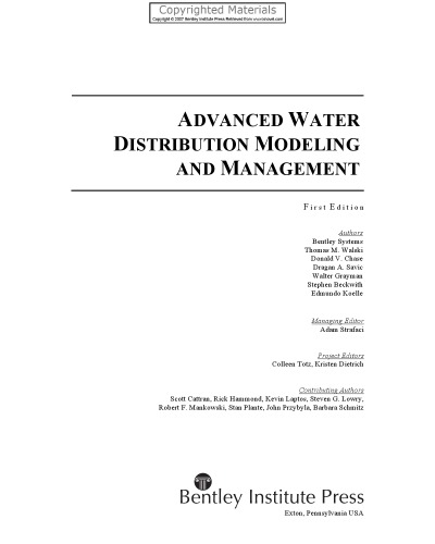 Advanced Water Distribution Modeling And Management First Edition Beckwith