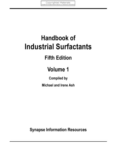 Handbook Of Industrial Surfactants Fifth Edition Ash Irene Ash