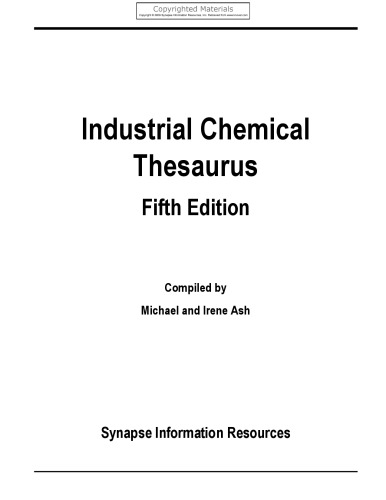 Industrial Chemical Thesaurus 5th Ed Ash Irene Ash Michael