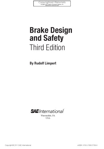 Brake Design And Safety 3rd Ed Limpert Rudolf