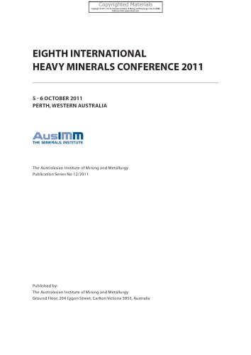Heavy Minerals 2011 56 October Perth Western Australia International Conference And Exhibition
