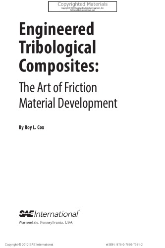 Engineered Tribological Composites The Art Of Friction Material Development Cox
