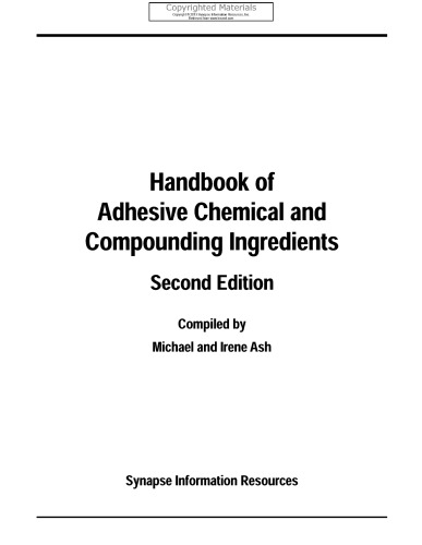 Handbook Of Adhesive Chemical And Compounding Ingredients 2nd Ed Ash
