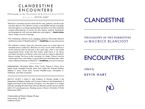 Clandestine Encounters Philosophy In The Narratives Of Maurice Blanchot Kevin Hart Ed