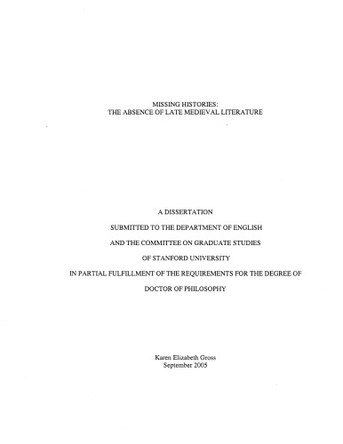 Missing Histories The Absence Of Late Medieval Literature Gross