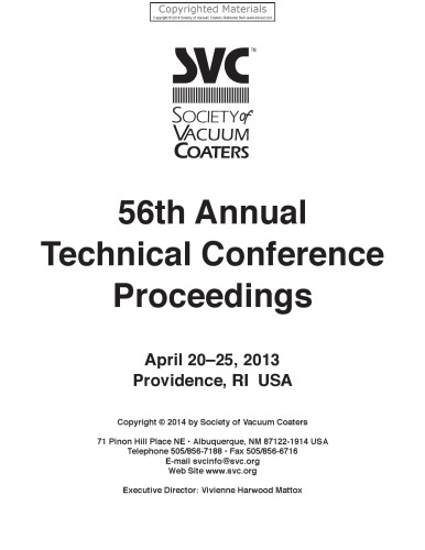 56th Annual Technical Conference Proceedings April 2025 2013 Providence Ri Usa Society Of Vacuum Coaters