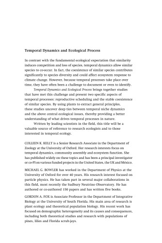 Temporal Dynamics And Ecological Process Colleen K Kelly Michael G Bowler